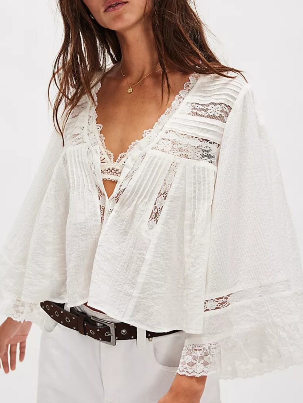 Free People Rosa Ruffle Top, Ivory - M - Picture 2 of 6